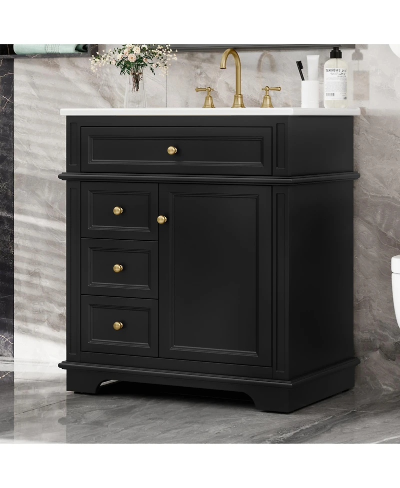 Slickblue Bathroom Vanity with Sink Soft Closing Door Tip-Out Drawer and Three Drawers