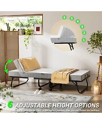 Folding Bed with Mattress, 75" x 31" Rollaway Bed with 6 Height Adjustable Options