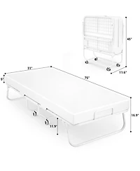 Twin Folding Bed with Mattress, Portable Foldable Bed with Storage Cover and Sturdy Metal Frame, 75'' x 31''