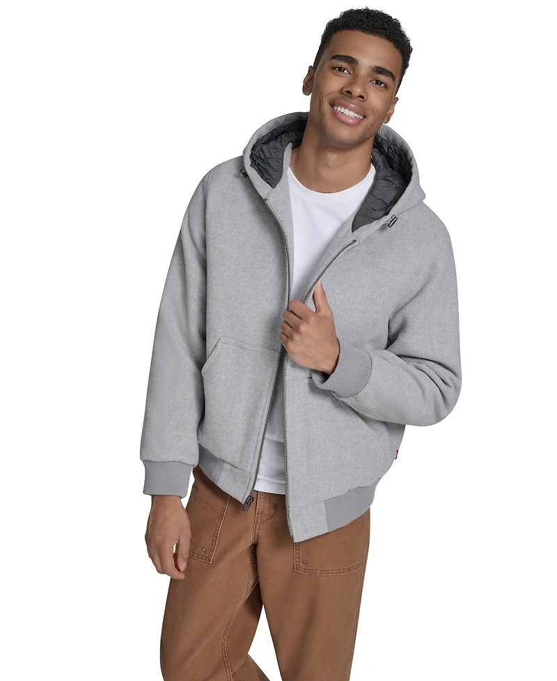 Levi's Men's Wool-Blend Hooded Bomber Jacket
