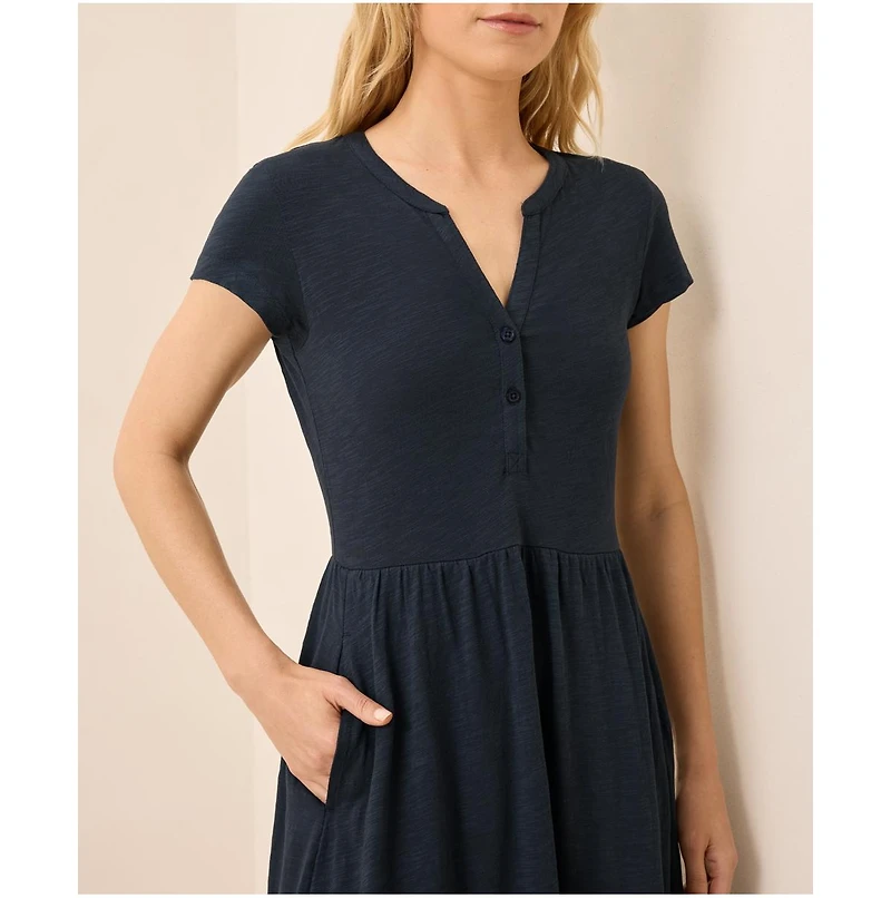 Pact Women's Organic Cotton Relaxed Slub Henley Market Dress