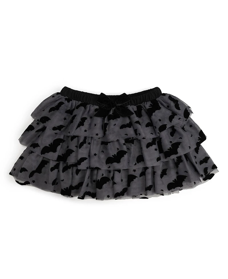 Sweet Wink Little and Big Girls Flocked Bats Halloween Bow Tiered Tutu Skirt