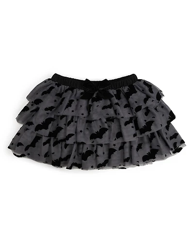 Sweet Wink Little and Big Girls Flocked Bats Halloween Bow Tiered Tutu Skirt