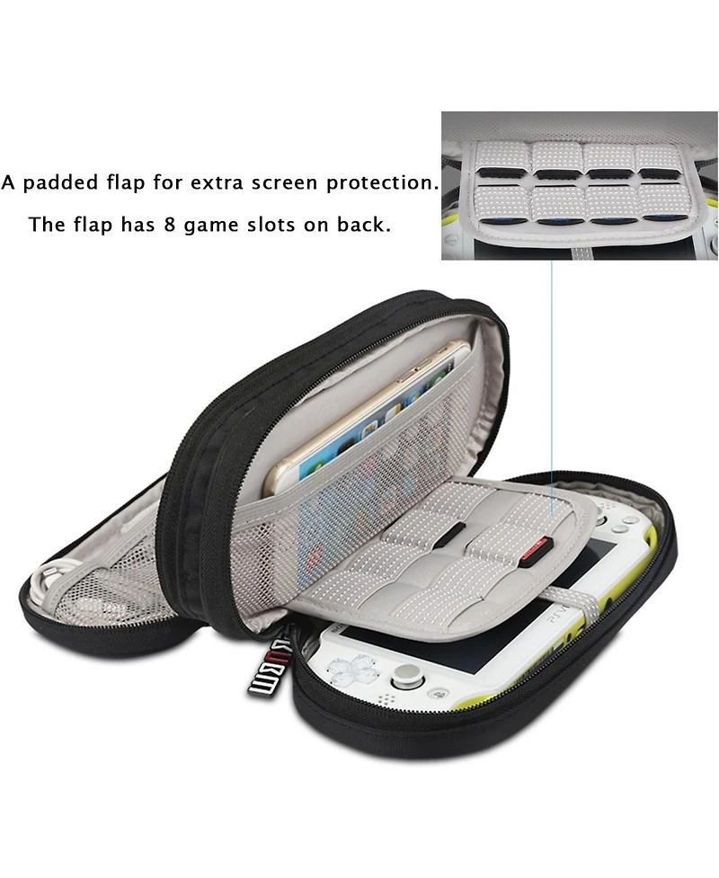 Bubm Black Travel Case for Ps Vita & Psp - Double Compartment Protective Organizer Bag for Psv, Handheld Consoles & Accessories