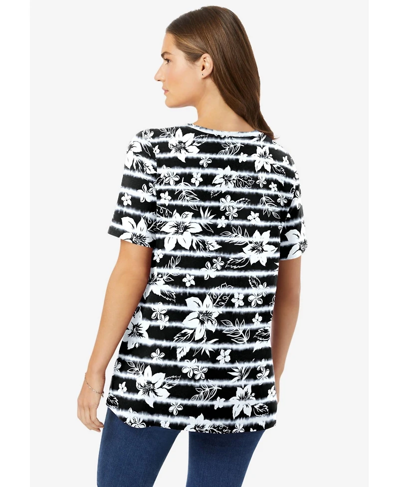 Woman Within Plus Perfect Printed Short-Sleeve Crewneck Tee