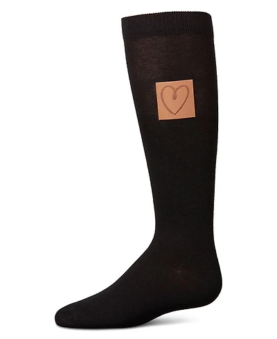Memoi Little Girls Cork Heart Patch Tab Knee High Socks
