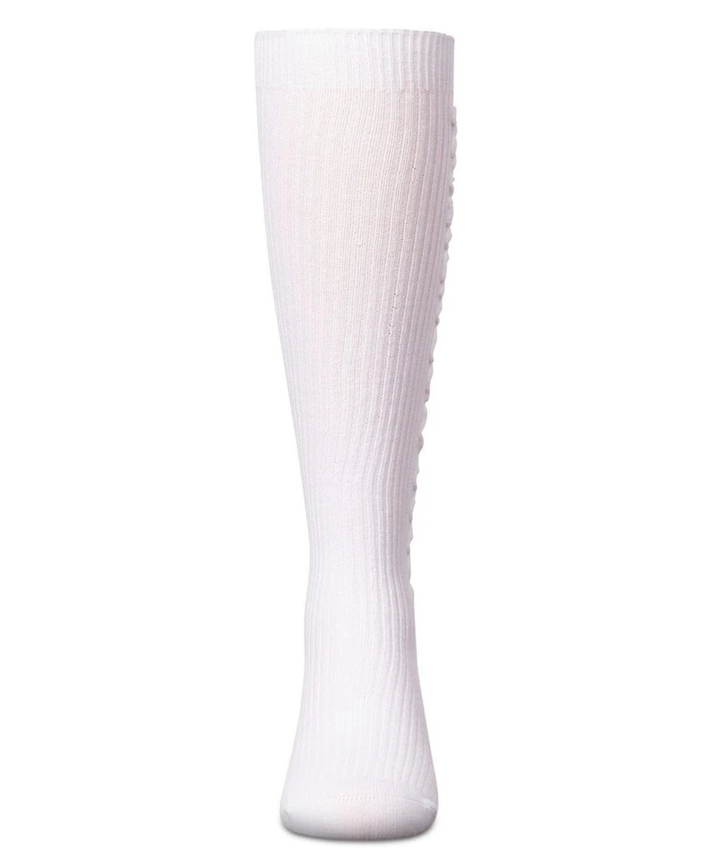Memoi Little Girls Ribbed Cotton-Rich Knee Sock with Wavy Line Ruffle