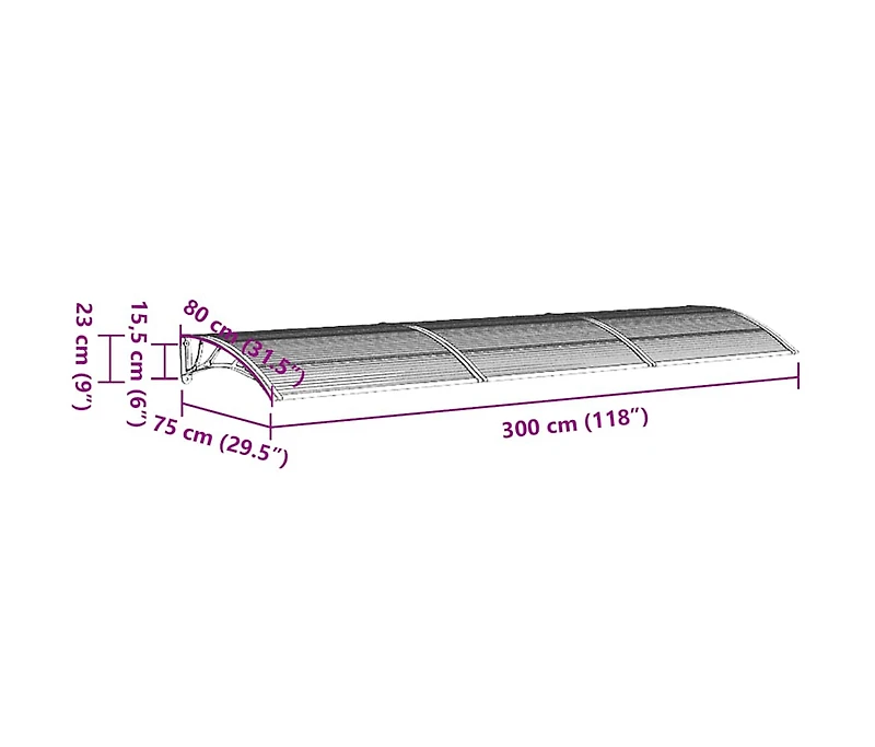 Door Canopy Grey Polycarbonate, Abs, Aluminum 118.1 x 29.5 in