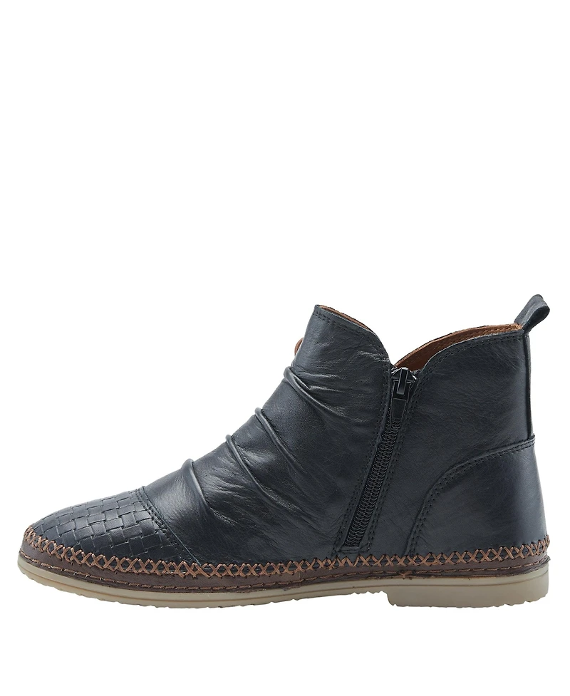 Spring Step Pomeroy Leather Booties with Basketweave Toe and Lightweight Flexible Sole