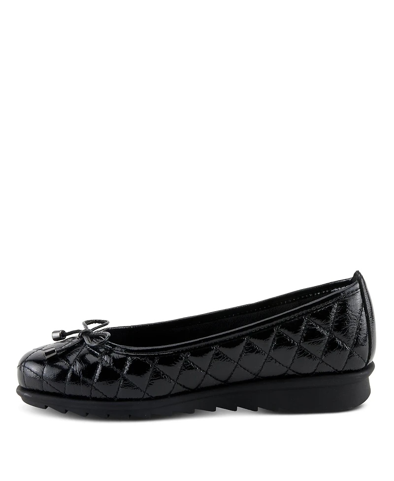 Spring Step Ballequina Quilted Leather Ballet Flat with Bow Detail and Removable Insole