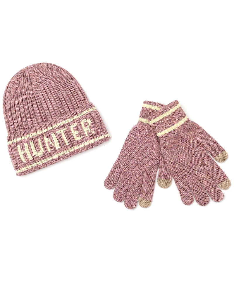 Hunter Metallic Rib Logo Cuff Beanie and Gloves Boxed Gift Set