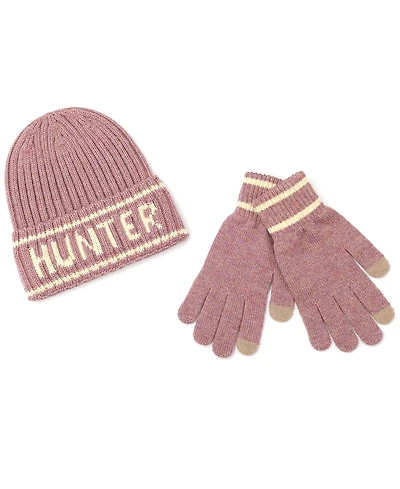 Hunter Metallic Rib Logo Cuff Beanie and Gloves Boxed Gift Set