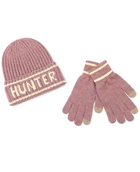 Hunter Metallic Rib Logo Cuff Beanie and Gloves Boxed Gift Set