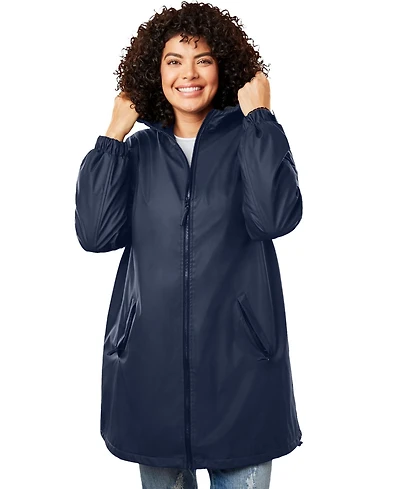 Woman Within Women's Plus Hooded Slicker Raincoat