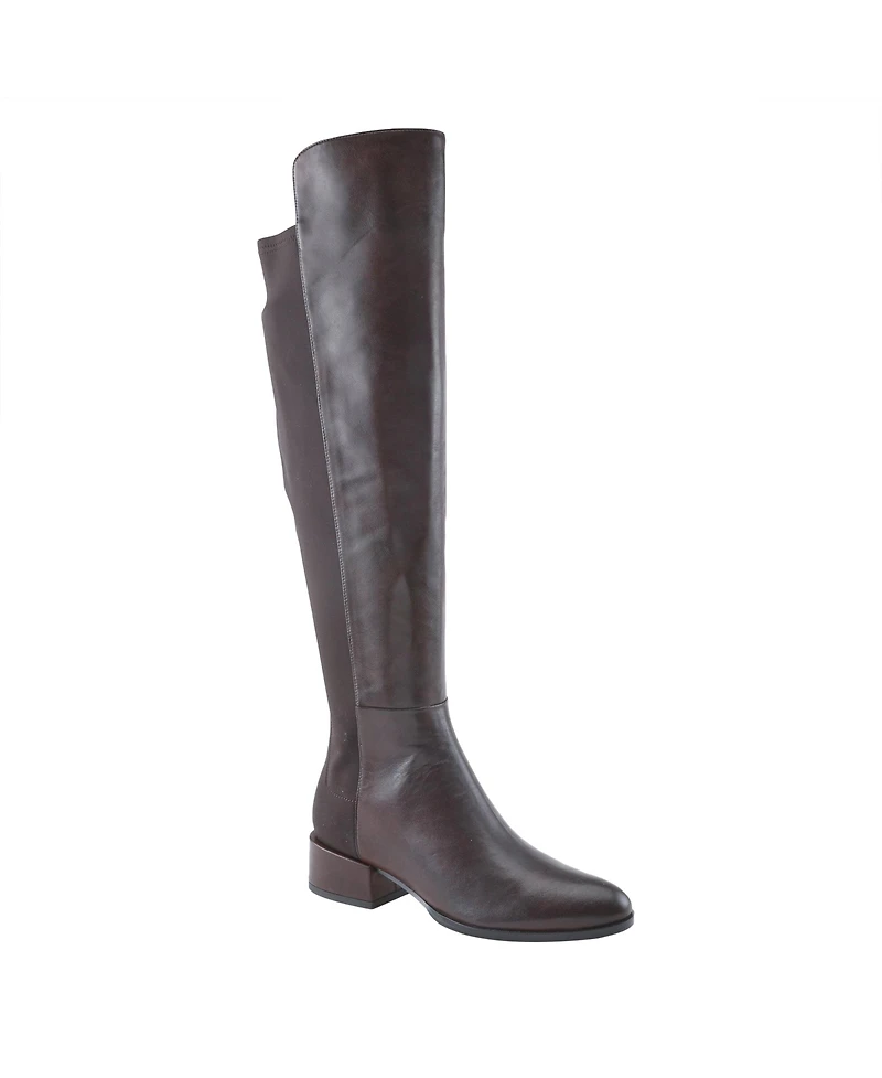 Spring Step Rider Over-the-Knee Leather Boot with Stretch Back Panel and Leather-Wrapped Heel