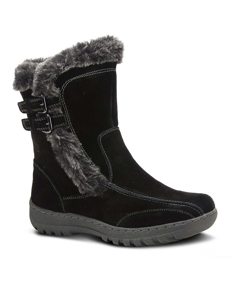 Azura Spring Step Achieve Suede Water Resistant Cold Weather Boot with Faux Fur Trim and Buckles