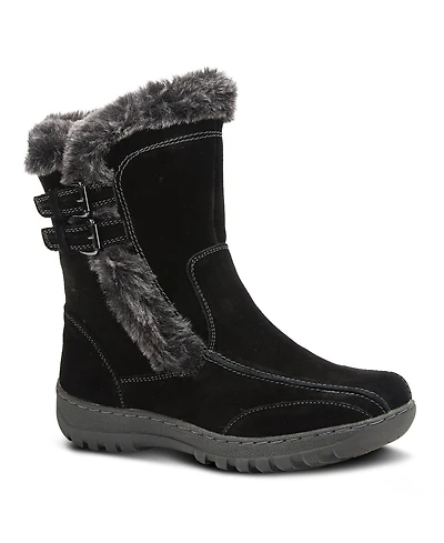 Azura Spring Step Achieve Suede Water Resistant Cold Weather Boot with Faux Fur Trim and Buckles