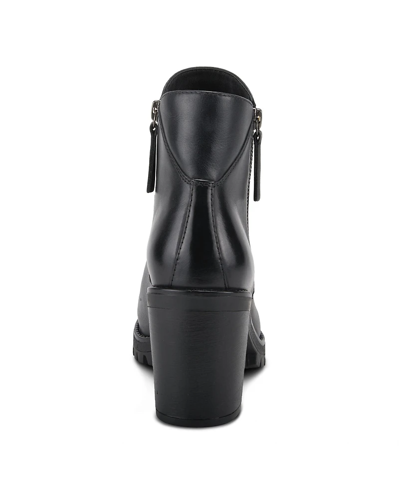 Azura Spring Step Dealey Leather Booties with Double Zippers and Lug Platform Sole