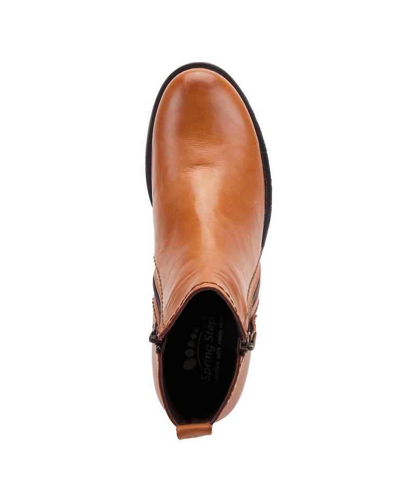 Spring Step Oziel Leather Bootie with Decorative Zipper and Chunky Sculpted Heel