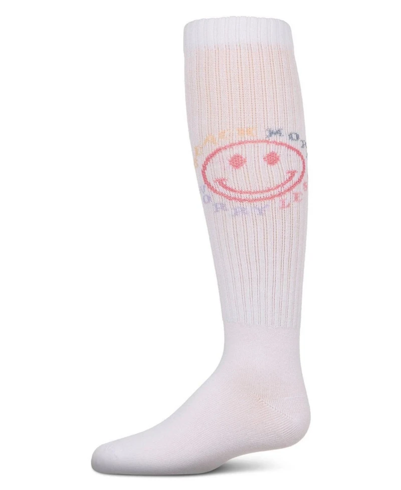 Memoi Girls Ribbed Cotton Blend "Beach More, Worry Less" Knee Sock