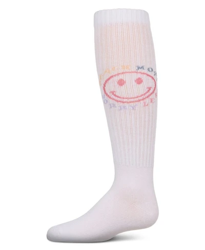 Memoi Girls Ribbed Cotton Blend "Beach More, Worry Less" Knee Sock