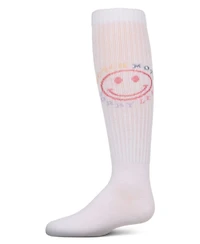 Memoi Girls Ribbed Cotton Blend "Beach More, Worry Less" Knee Sock