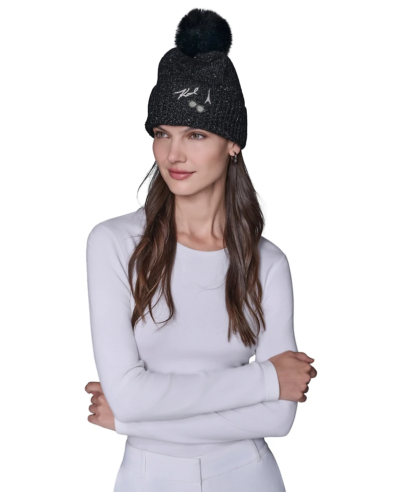 Karl Lagerfeld Paris Women's Pom Detail Beanie