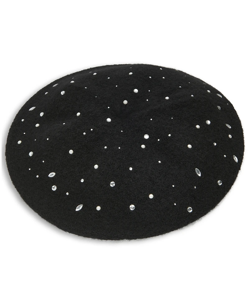Karl Lagerfeld Paris Women's Crystal Stud Detail Beret Hat