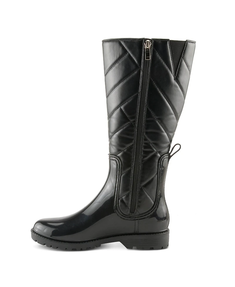 Spring Step Maiza Waterproof Quilted Rain Boots with Faux Fur Lining and Zipper Closure