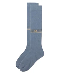 Memoi Girls Stretch Cotton Multi Stripe "M Graphic" Knee Sock