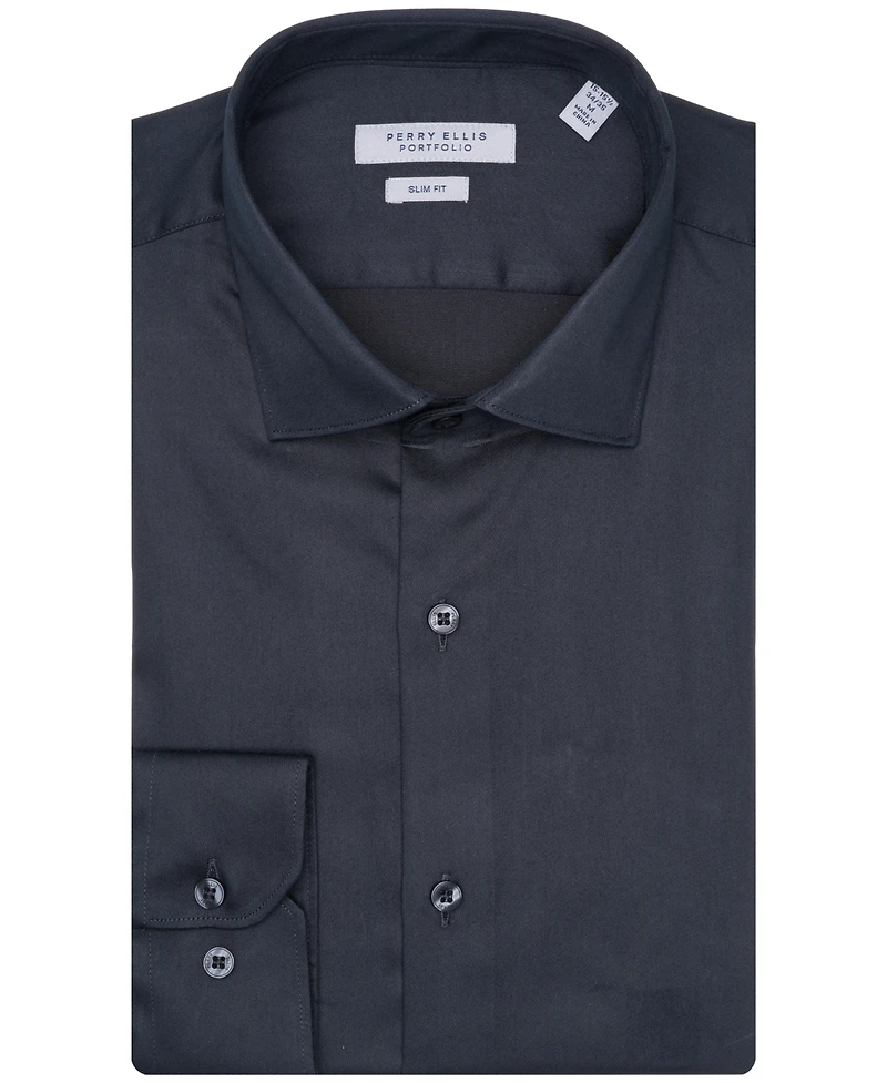Perry Ellis Solid Sateen Slim Fit Dress Shirt