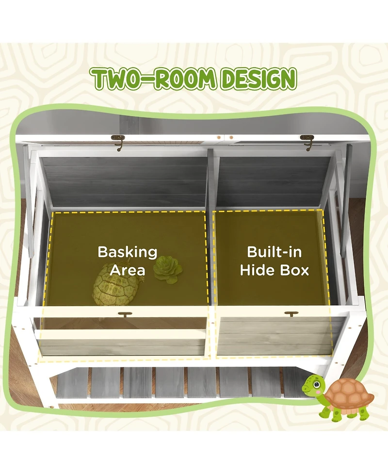 PawHut Tortoise Habitat Enclosure for Indoor W/ Shelf, Tray, Light