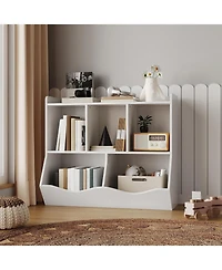gaomon Stylish Wooden Toy Shelf, Toy Storage and Organization Shelf, Double-Layer Children's Bookshelf, Ideal for Game Rooms and Corridors, White