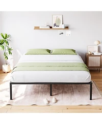 14 Inch Metal Queen Bed Frame with Rounded Corner, Heavy Duty Non-Slip Bed Frame with Steel Slats, No Box Spring Required Noise-Free Easy Assembly, 9-