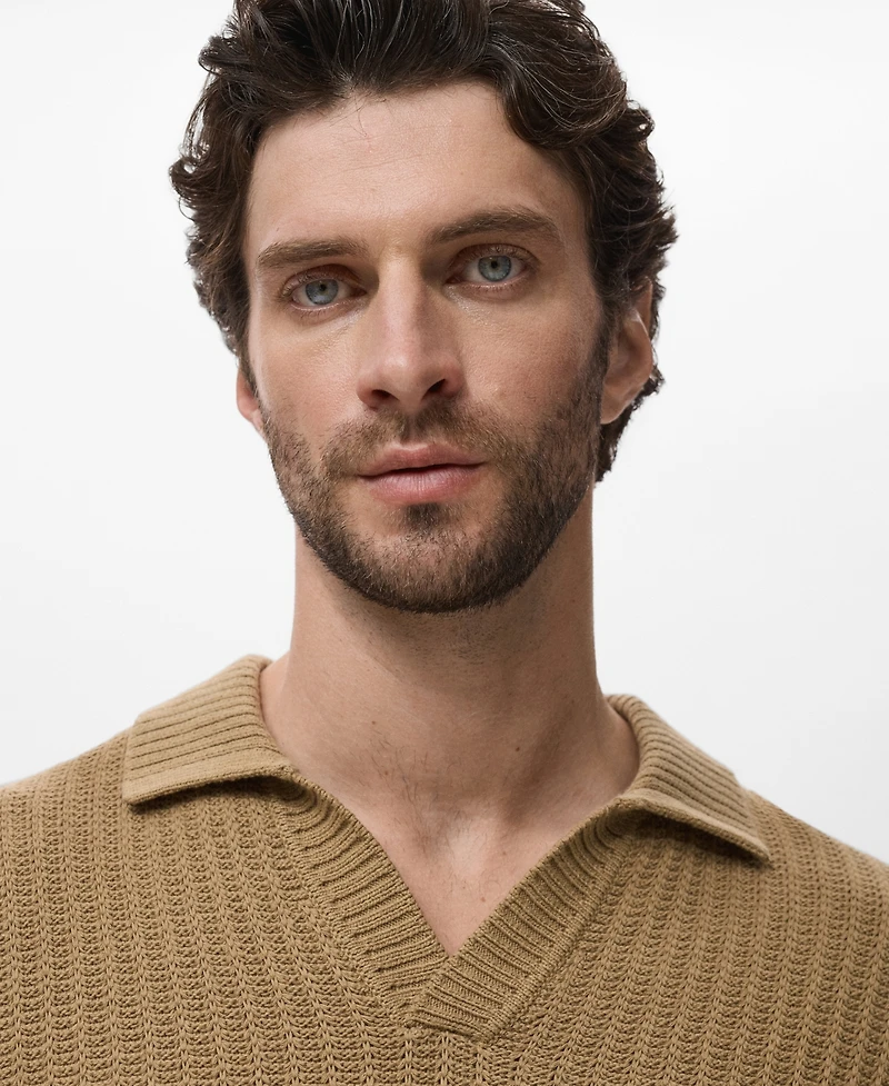 Mango Men's Knitted Structured Polo Sweater