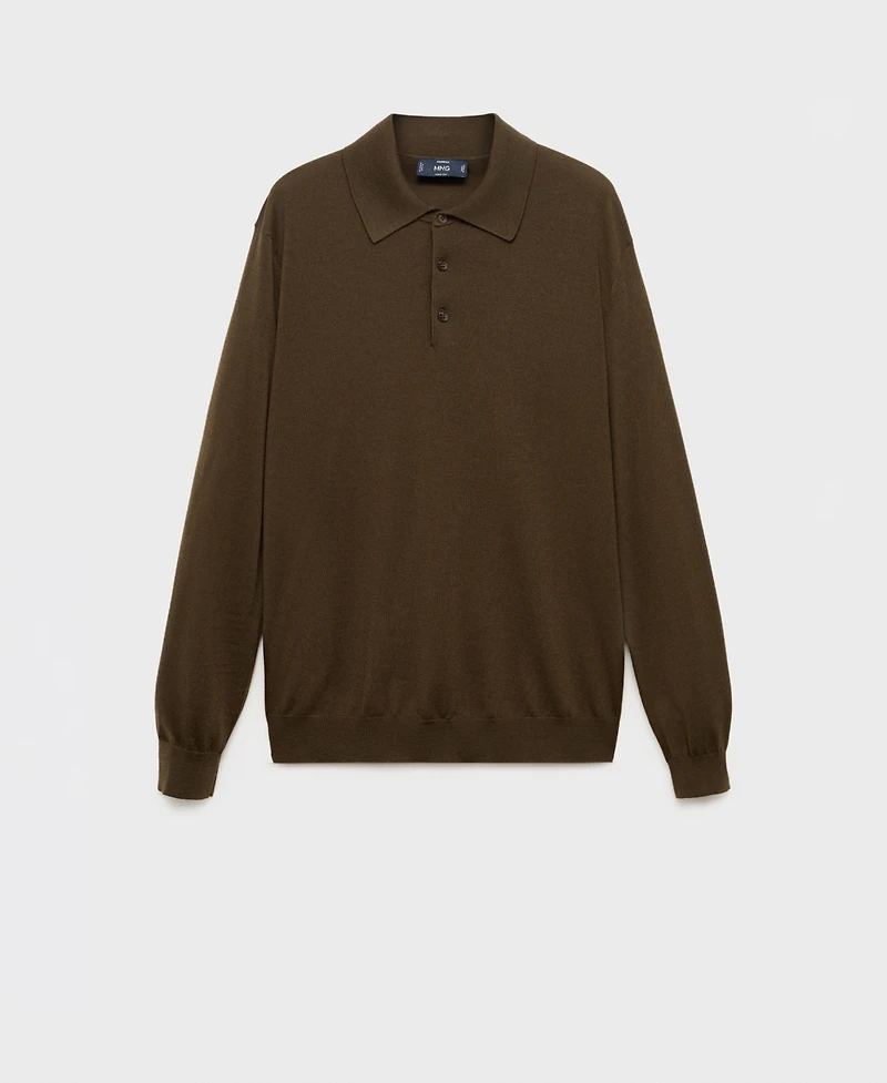 Mango Men's Wool Knitted Polo Sweater