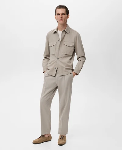 Mango Men's Cotton-Blend Straight-Leg Pleated Pants
