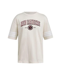 Adidas Women's Cream Texas Tech Red Raiders Fashion Three-Stripes Oversized T-Shirt