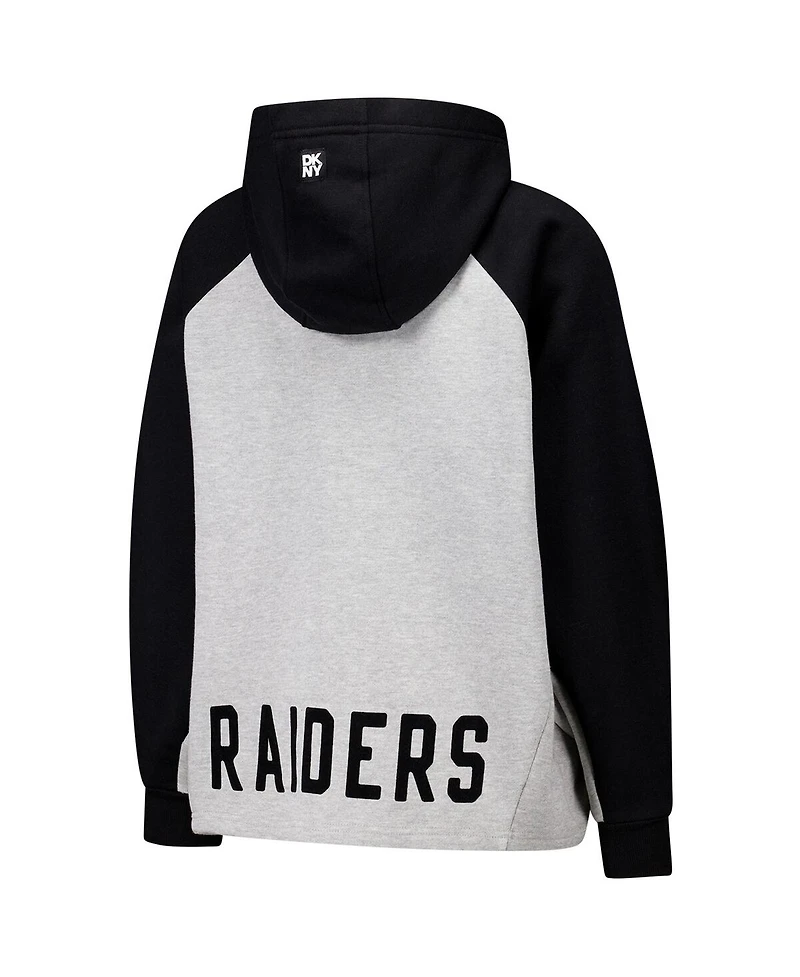 Dkny Women's Gray/Black Las Vegas Raiders Joy Cropped Raglan Pullover Hoodie