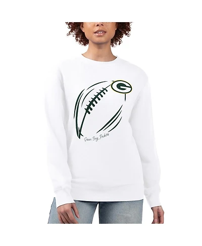 G-iii 4Her by Carl Banks Women's White Green Bay Packers Football Logo Graphic Fleece Tri-Blend Pullover Sweatshirt