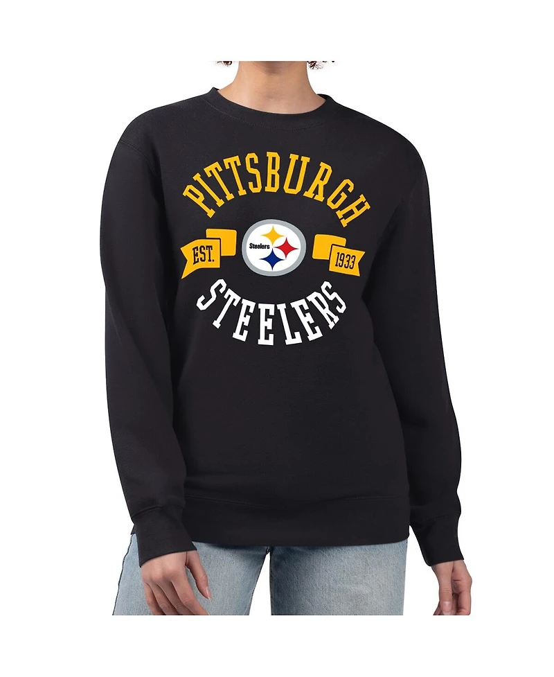 G-iii 4Her by Carl Banks Women's Black Pittsburgh Steelers Large Team Graphic Fleece Pullover Sweatshirt
