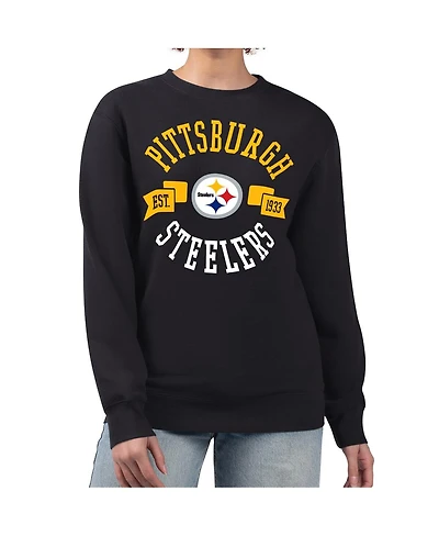 G-iii 4Her by Carl Banks Women's Black Pittsburgh Steelers Large Team Graphic Fleece Pullover Sweatshirt