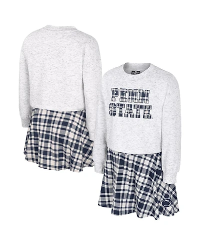 Colosseum Big Girls 2-Piece Gray Penn State Nittany Lions Marceline Plaid Skirt and Top Set