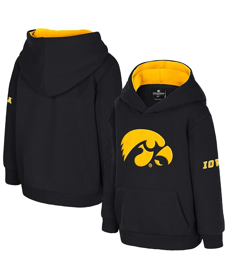 Colosseum Toddler Black Iowa Hawkeyes Big Logo Volume Fleece Pullover Hoodie