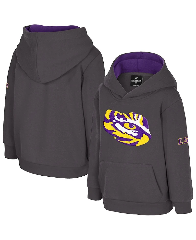 Colosseum Toddler Charcoal Lsu Tigers Big Logo Volume Fleece Pullover Hoodie