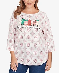 Ruby Rd. Plus Winter Wonderland Snowflake Knit Top
