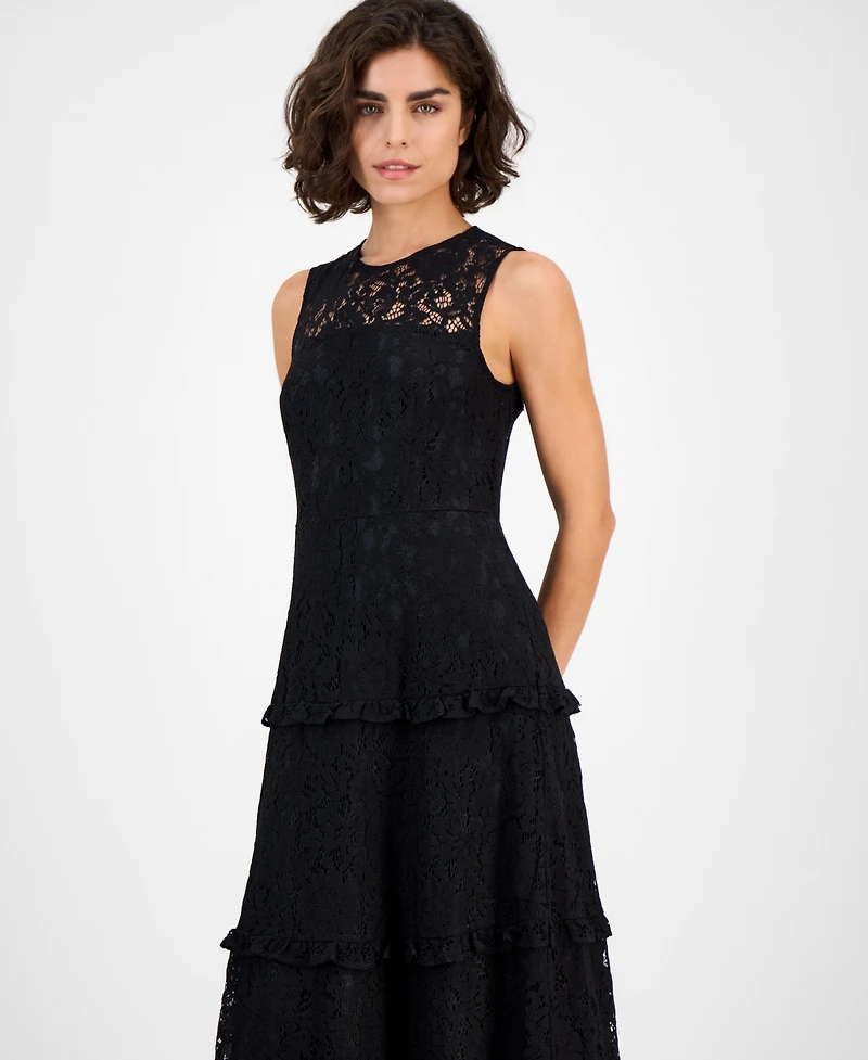 Anne Klein Women's Round-Neck Tiered Lace Midi Dress