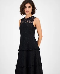 Anne Klein Women's Round-Neck Tiered Lace Midi Dress