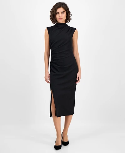 Anne Klein Women's Drape-Front Textured Knit Midi Dress