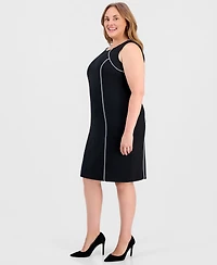 Kasper Plus Sleeveless Piped-Trim Sheath Dress